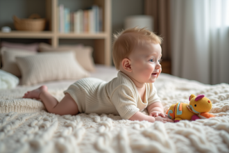 Bébé de 6 mois dans une nurserie douce et moderne