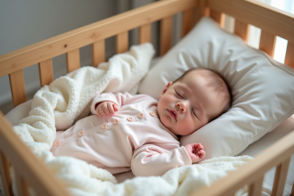 Bébé de six mois dormant paisiblement dans un lit en bois