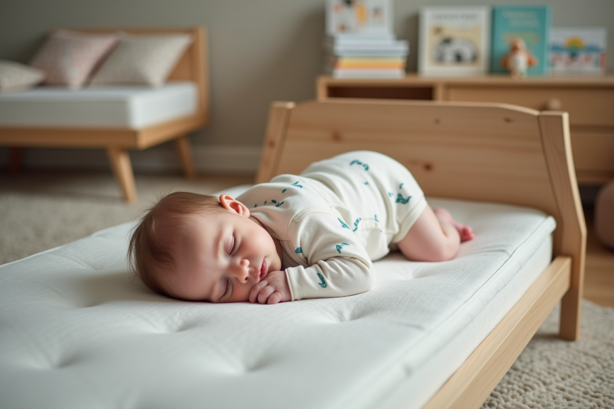 Bébé endormi paisiblement dans un lit moderne dans une nurserie chaleureuse