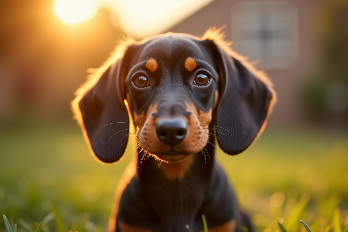 Chiot dachshund assis dans le jardin lors de l