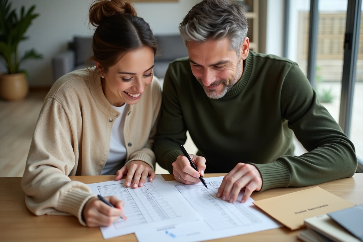 Couple vérifiant une liste de documents nécessaires pour changer de caisse d'allocations familiales