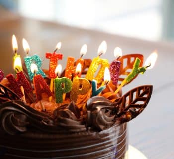 chocolate cake with happy birthday candles