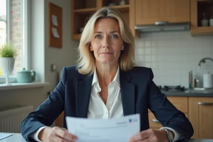 Femme d'âge moyen tenant sa carte de sécurité sociale
