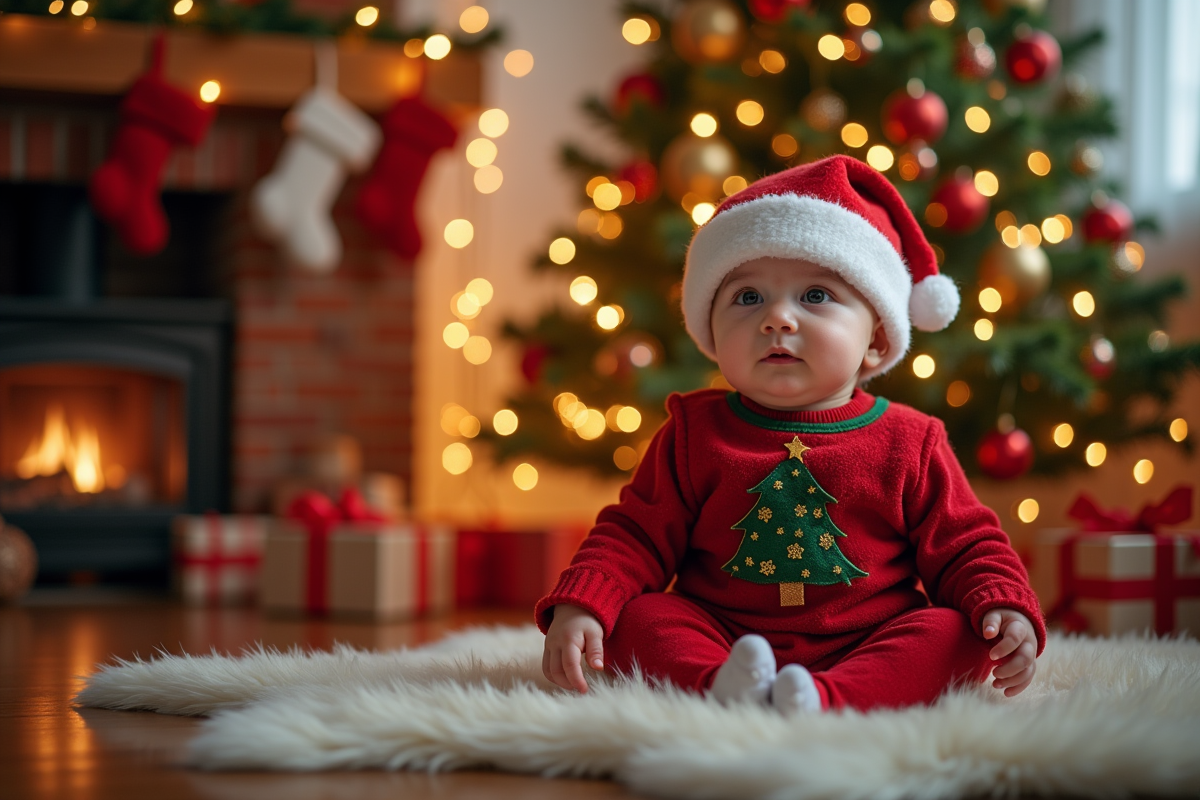 Combinaison Bébé Tricotée Manches Longues Motif Noël - Grenouillère Chaude Pour 0-24 Mois - Cadeau Idéal Fêtes De Fin D'année