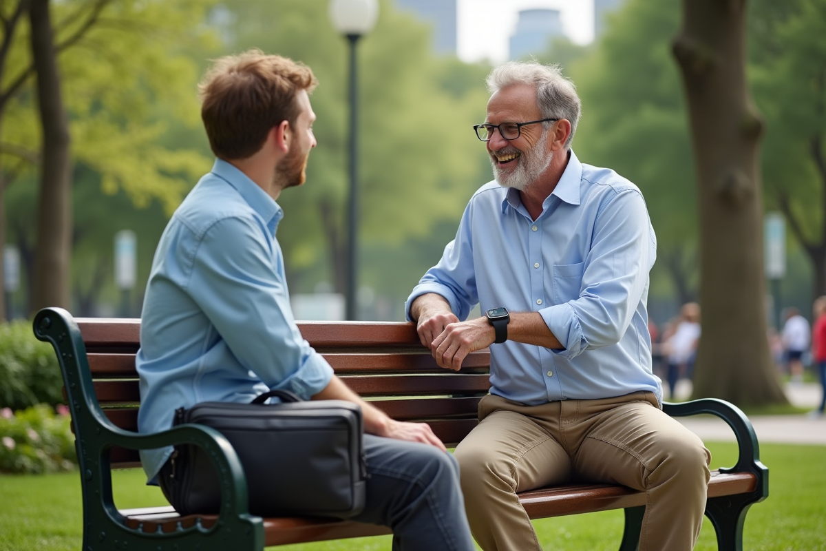 Homme au parc en train de discuter avec un ami