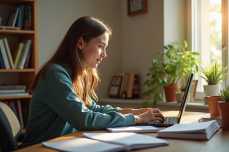 Étudiant adolescent étudiant à la maison lors d'un cours de mathématiques en ligne