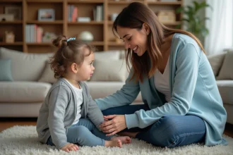 Maman douce avec sa fille en situation calme à la maison
