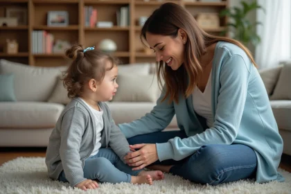 Maman douce avec sa fille en situation calme à la maison