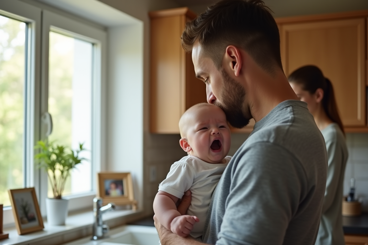 Père tenant son bébé près d