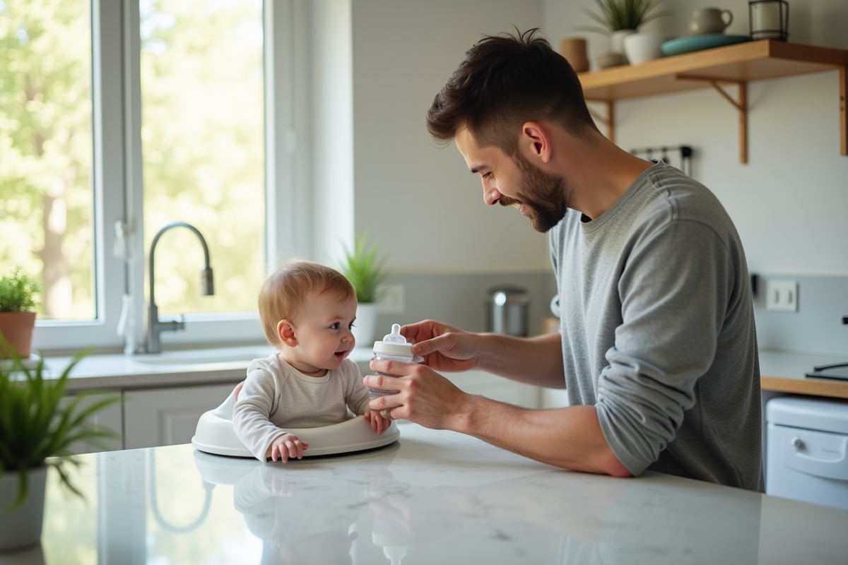 Père remplissant un biberon d