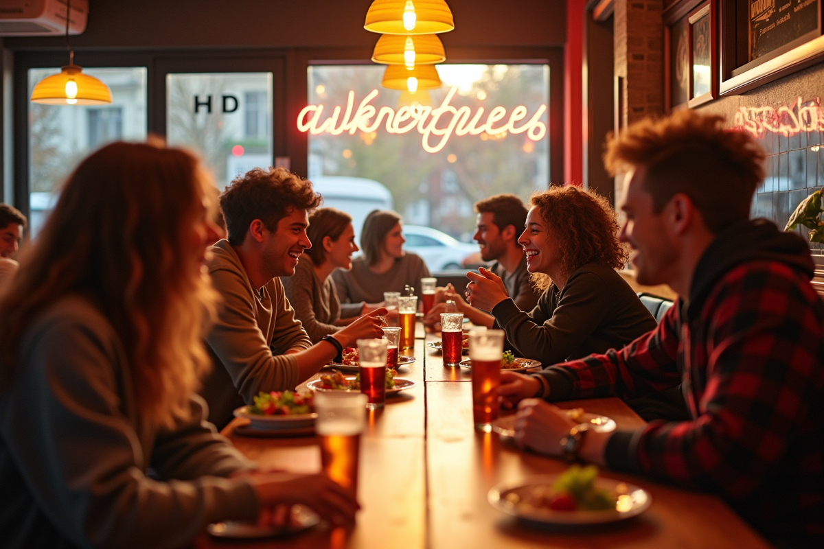 Intérieur d un restaurant parisien avec des adolescents souriants